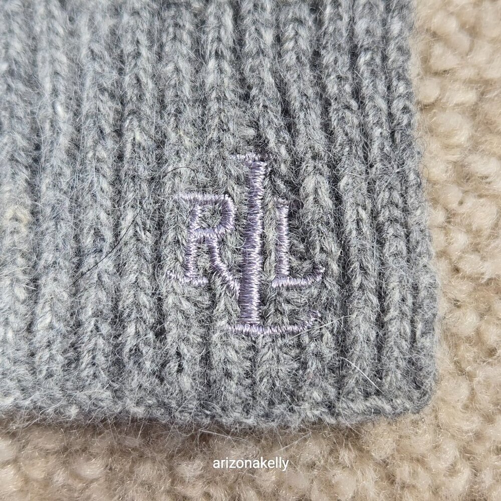 Lauren Ralph Lauren Lambswool Angora Scarf Cable Diamond Poinetlle Grey - Picture 6 of 14